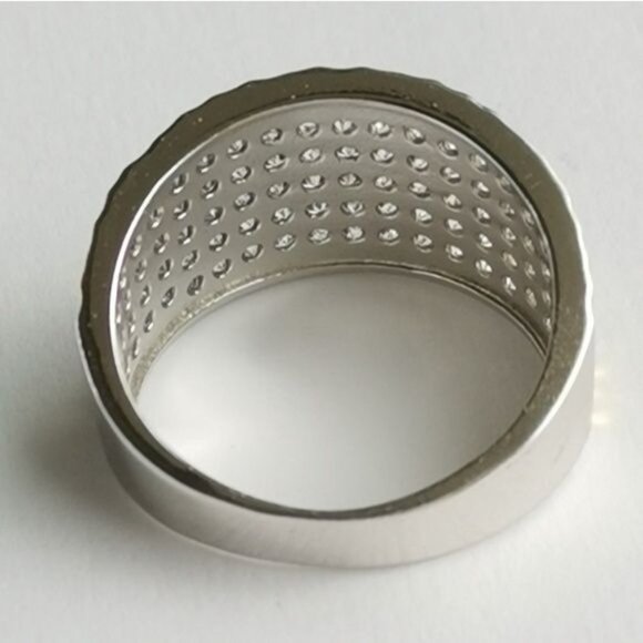 White Sapphire 14k gold and sterling silver two tone  wide band ring siz… - Picture 6 of 7